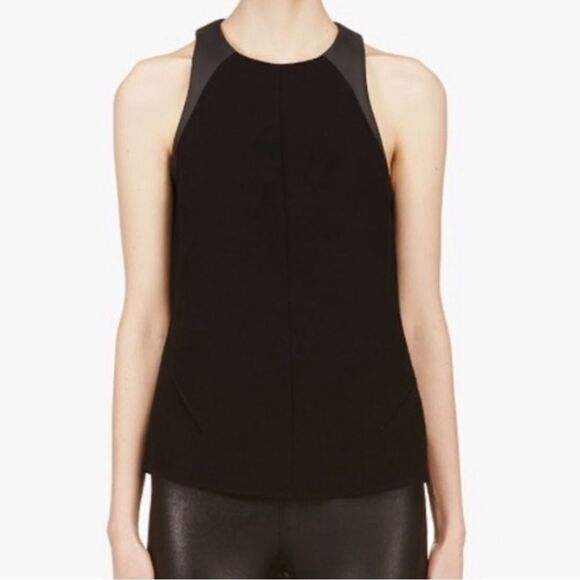 Rag & Bone Sleeveless Black Top Vegan Leather Trim S - Picture 1 of 9